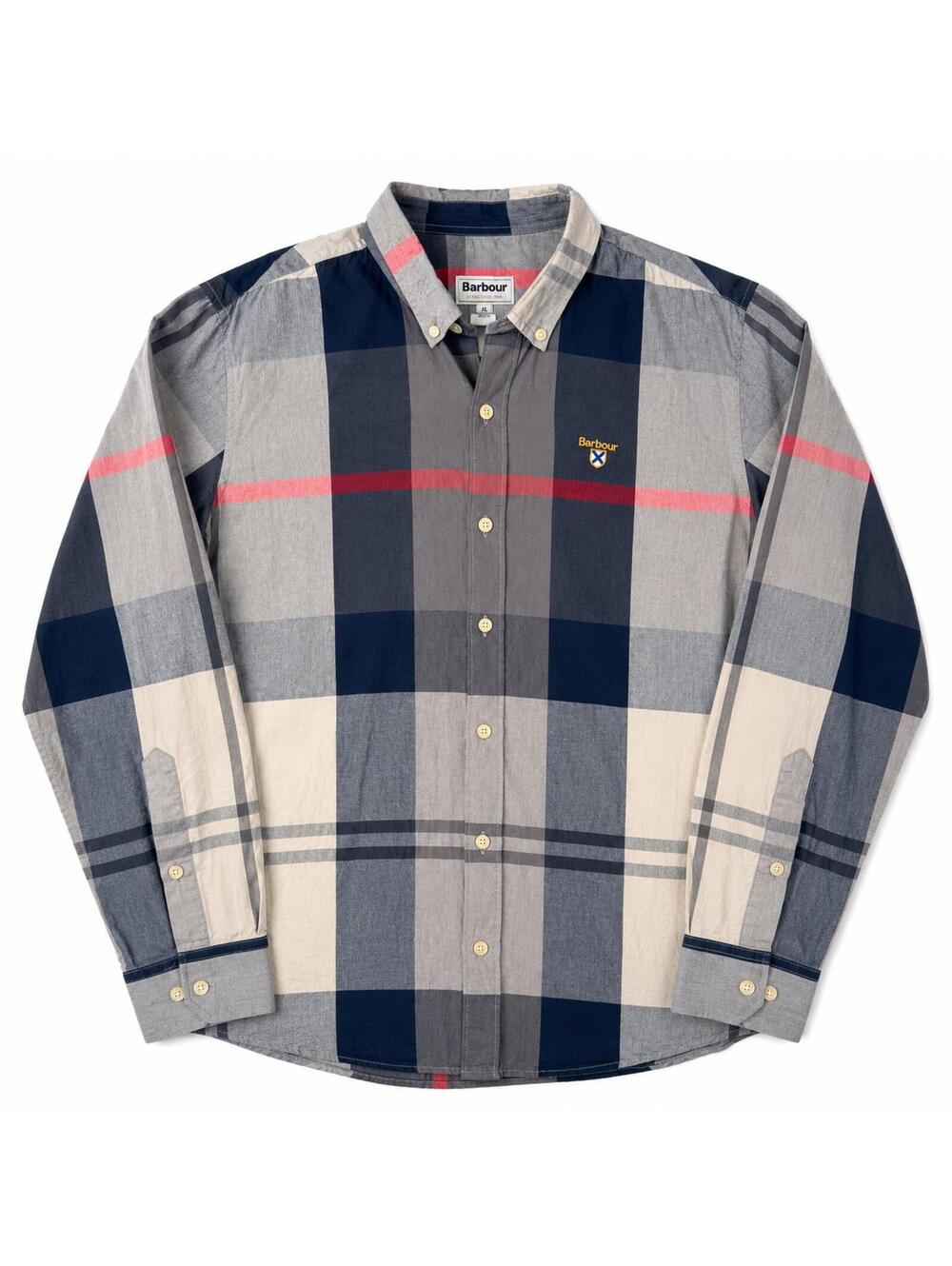 Barbour Tattersall Plaid Button Down Shirt Men’s XL 44cm Grey Nova Check Cotton